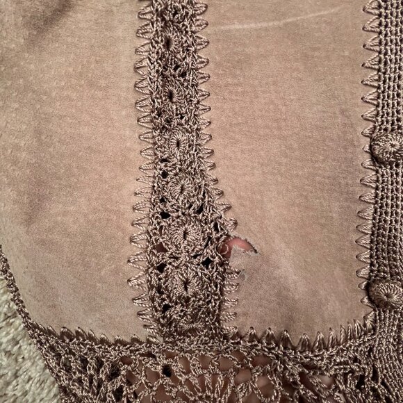 VTG DEADSTOCK SCULLY Leather Vest Button Up Intricate Knit Women’s Button Top - Picture 9 of 13